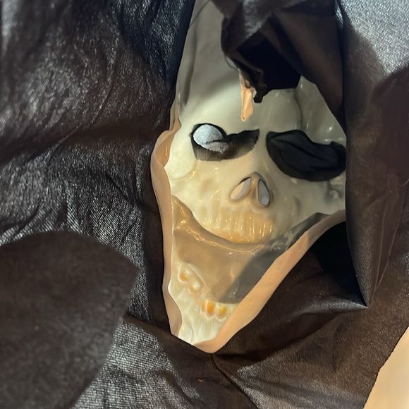 Skull face mask SCARY HORROR teeth open mouth cracked skull black hood Halloween - Picture 6 of 11